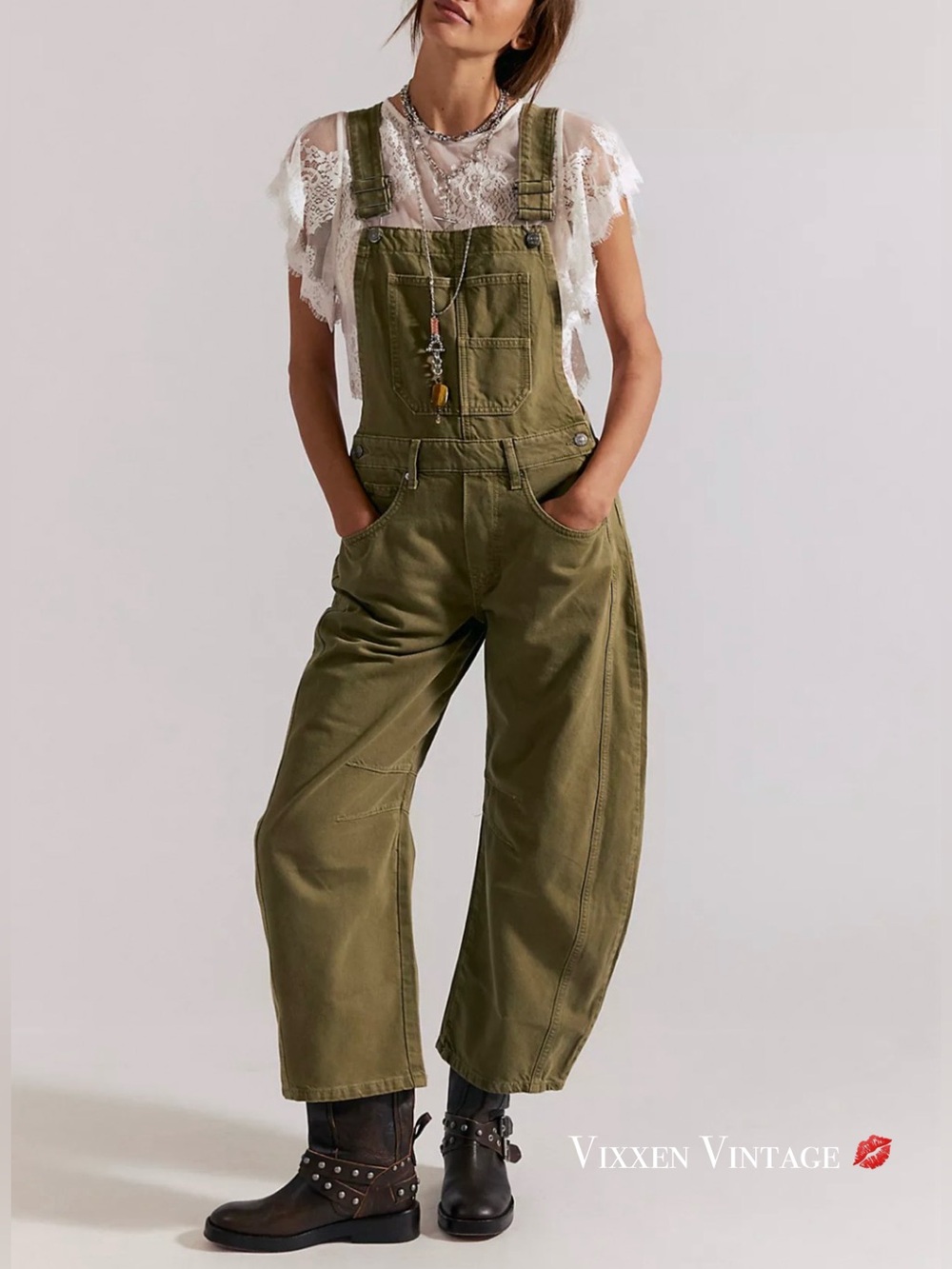FOREVER 21 PREMIUM DENIM WIDE LEG ‘LONG OVERALLS’ IN OLIVE